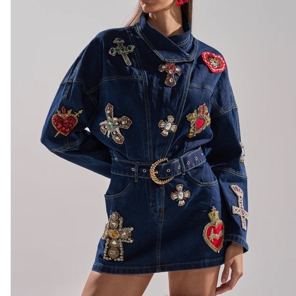 AKIRA PRETTIEST PROBLEM DENIM PATCHWORK MINI DRESS Size 2X2X - Picture 5 of 5